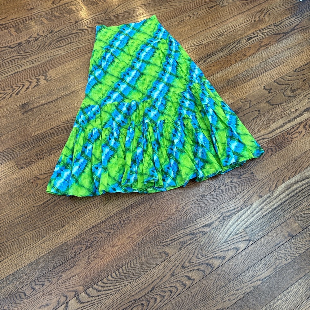 Valencia & Vine Vibrant Green and Blue Tie-Dye Skirt, xS